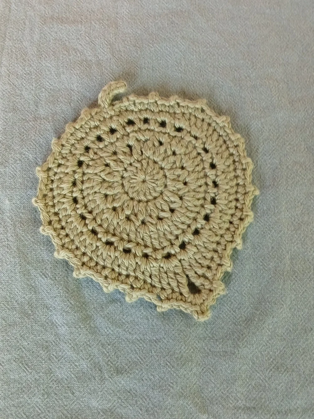 Hand-Crocheted Leaf Shaped Coaster— Cream, Coral, Sage, Tan